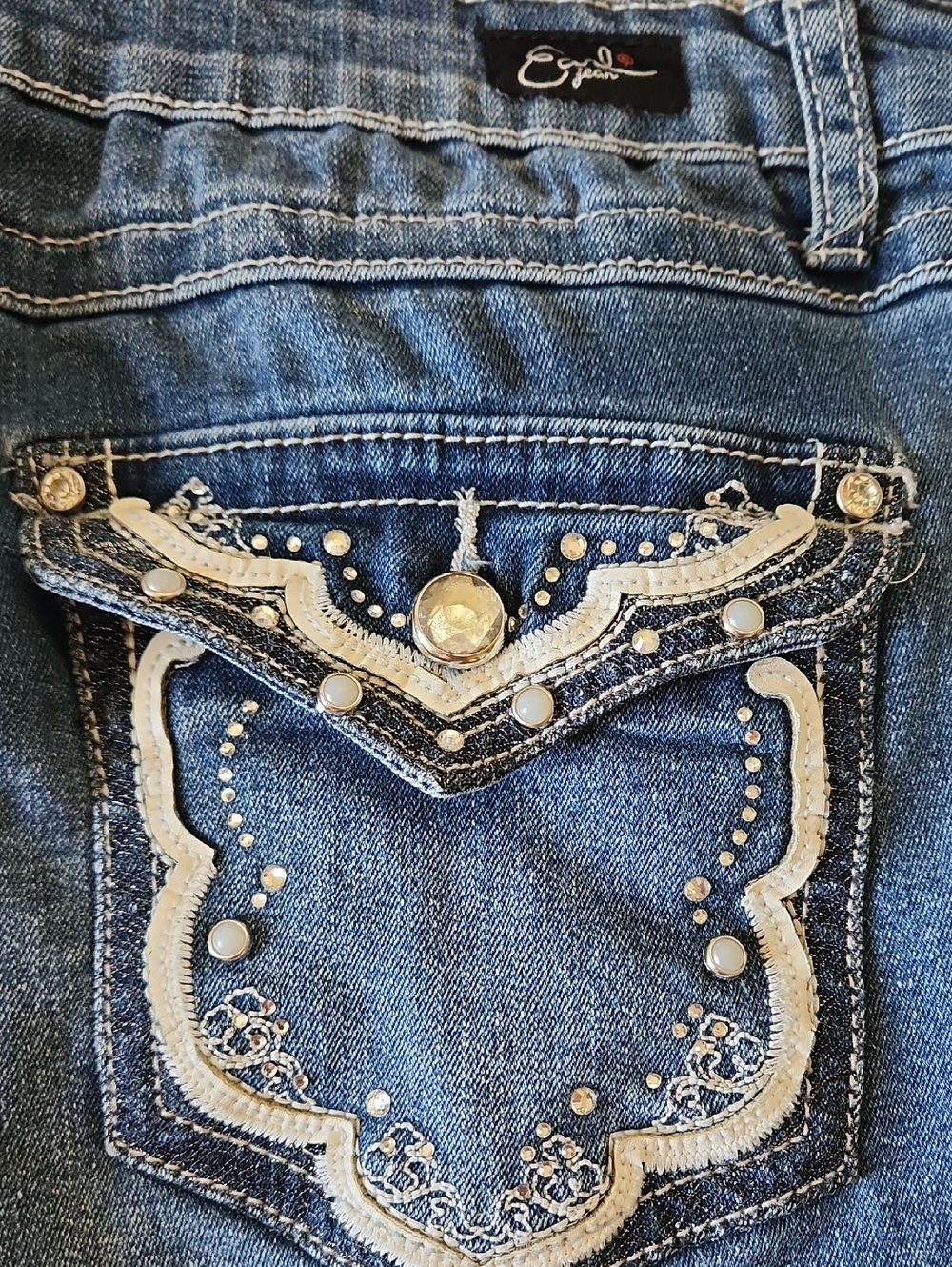 Earl Jeans Blue Denim Pocket Jeans with Embellished Trim
